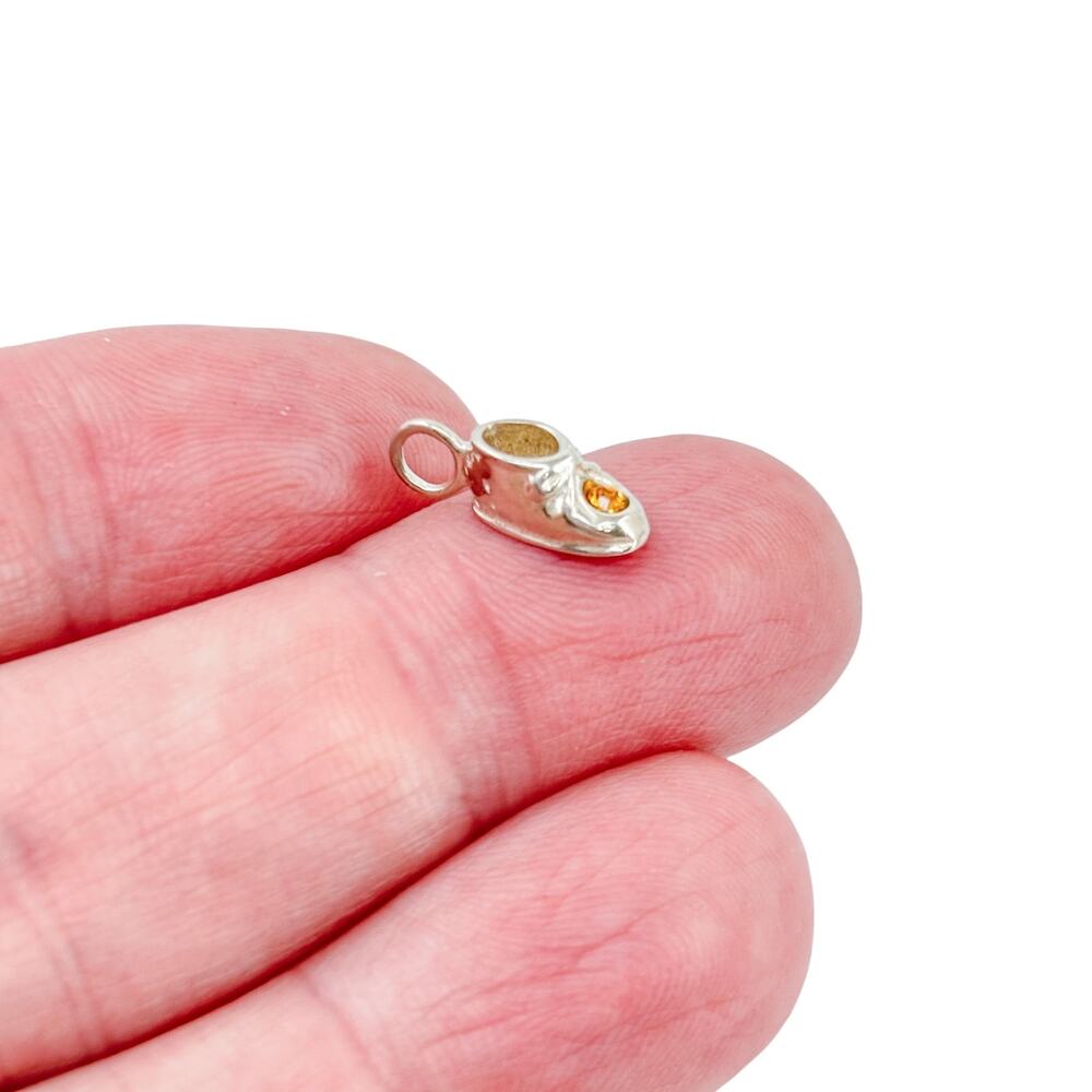 Vintage Sterling Silver 925 Orange Cubic Zirconia Baby Shoe Charm